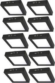 Kit 10 Plafons LED Sobrepor Quadrado Preto 12W Yamamura