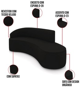 Sofá 4 Lugares Orgânico 220cm Morgan e Poltrona Lua Veludo Preto D03 - D'Rossi