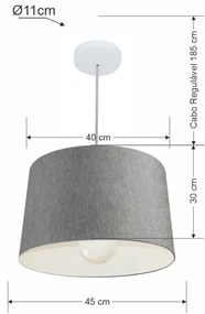 Lustre Pendente Cone Md-4241 Cúpula em Tecido 30/45x40cm Rustico Cinza - Bivolt
