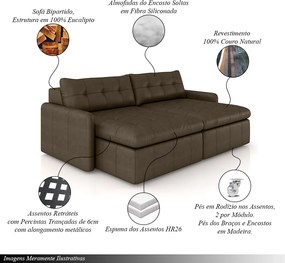 Sofá Retrátil Bipartido Sala de Estar Belém 244cm Couro Marrom Manchado G52 - Gran Belo