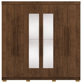 Guarda Roupa Casal Doral 6 Portas de Bater 2 com Espelhos 2 Gavetas Nogueira G98 - Gran Belo