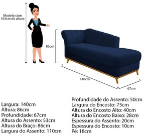 Recamier Vanessa 140cm Lado Direito Suede Azul Marinho - ADJ Decor