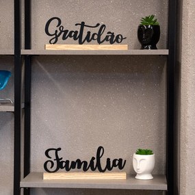 Enfeite de Metal Com Base em Madeira Gratidão 10,5x27x4 cm - D'Rossi