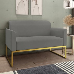 Poltrona Namoradeira Decorativa Isabella Base Industrial Suede Grafite/Dourado G19 - Gran Belo