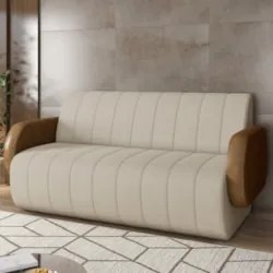 Sofá 2 Lugares 148cm Sala de Estar Munik Veludo Bege/Camel Z08 - Mpoze