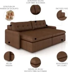 Sofá Retrátil 2 Lugares Para Sala 184cm Elios Couro Caramelo Z55 - Mpo