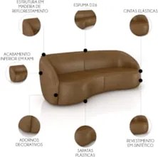 Sofá 3 Lugares Orgânico 288cm e Poltrona Zion Z32 Sintético Caramelo -