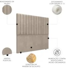 Cabeceira Cama Box Queen 160cm Estofada Plutus Veludo Bege Z04 - Mpoze