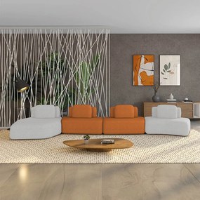 Sofá 4 Lugares Orgânico com Chaise e 3 Módulos Berlim Bouclê Cz K01 - D'Rossi - Cinza Claro/Caramelo