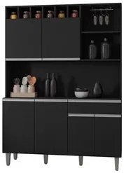 Kit Cozinha Compacta 130cm Com 6 Portas 1 Gaveta Alice Preto Fosco -