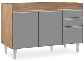 Balcão de Cozinha Lavanderia sem Tampo 02 Gavetas Beth 120 cm - D'Rossi - Castanho e Cinza