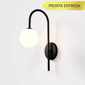 Arandela Umbrella Haste Curva 12X24X41Cm Aluminio E Globo Ø12Cm Rosca... (PRETO)