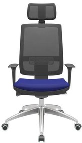 Cadeira Office Brizza Tela Preta Com Encosto Assento Aero Azul Autocompensador 126cm - 62988 Sun House