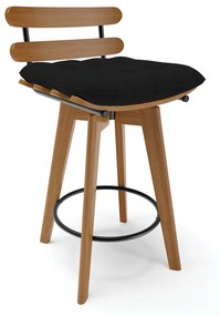 Banqueta Giratória Costela Linho Preto A79 Base Madeira MA70 - D'Rossi