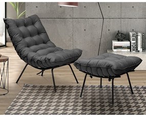 Puff Decorativo Sala de Estar Abel Pés Preto Suede Cinza G41 - Gran Belo