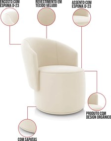 Poltrona Decorativa Orgânica Fixa para Sala Kit 2 Malu Veludo M11 - D'Rossi - Bege