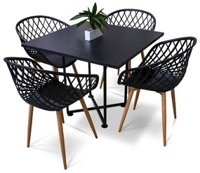 Kit 04 Cadeiras Clarice Preto e 01 Mesa de Jantar 04 Lugares Jade 90 cm Preto Base Metálica Industrial Preto M05 - D'Rossi