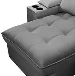 Sofá Retrátil 3 Lugares com Porta Copo 230cm Andes F05 Veludo Cinza -