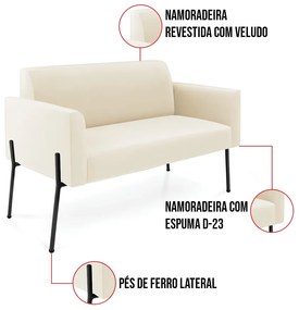 Sofá Namoradeira e Poltrona Pé de Ferro Preto Marisa Veludo D03 - D'Rossi - Bege
