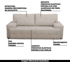 Sofá 3 Lugares Sala de Estar Roma 230 cm Couro Off White G58 - Gran Belo
