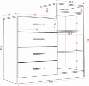 Cômoda Quarto 2 Portas Sapateira 120cm Elára Atacama/Branco A09 - D'Rossi
