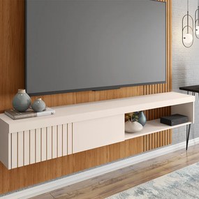 Painel TV 65 Pol 180cm Bancada Suspensa Ripado Luana C01 - D'Rossi - Freijó/Off White