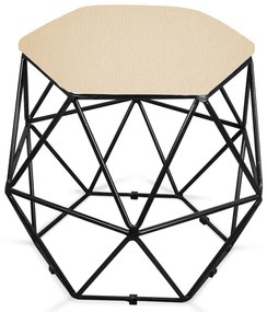 Puff Aramado Hexágono Decorativo Industrial Preto com Sintético Bege D03 - D'Rossi