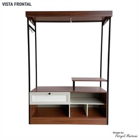 Closet Guarda Roupa Iron 1 Gaveta Imbuia/Bege/Preto - Vizzato - Marrom