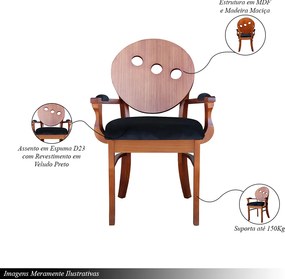 Cadeira Sala de Jantar e Jogos Teseu Estrutura de Madeira Maciça e MDF Veludo Preto/Imbuia G42 - Gran Belo