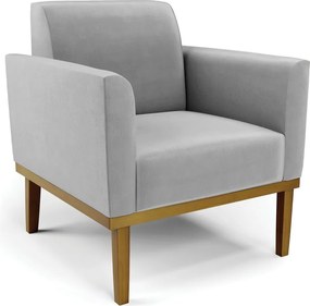 Poltrona Decorativa Isabella Pés Fixo em Madeira Castanho Suede Cinza G19 - Gran Belo