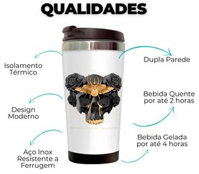 Copo Térmico 500ml Inox Caveira Besouro Dourado e Branco