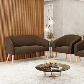 Sofá Namoradeira e Poltrona Pé Palito Natural Stella Suede Marrom D03 - D'Rossi