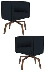 Kit 2 Poltronas Decorativas Base Ka Madeira Betina C-05 Corano Preto -