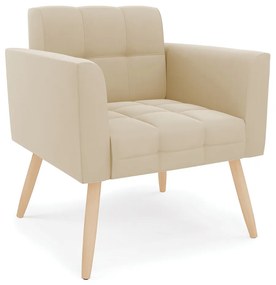 Kit 1 Sofá Namoradeira e 2 Poltronas Elisa Suede Bege Pés Palito Natural - D'Rossi