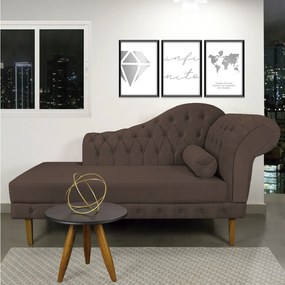 Divã Recamier Capitonê Mônaco 165 cm Suede Marrom Pés Chanfrado- D'Rossi