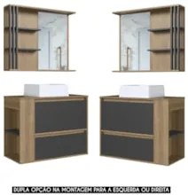 Gabinete Banheiro com Cuba e Espelheira Zeus Mel/Grafite F10 - Mpozena
