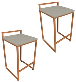 Conjunto 02 Banqueta Alta Industrial Pietra Suede Marrom Rato Base Cobre D'Rossi