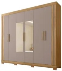 Guarda Roupa Casal 230cm 6 Portas Espelho Brasid Mel/Cacao C01 - Mpoze