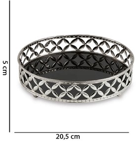 Bandeja Decorativa Redonda Em Metal Prata Com Espelho Preto 5x20,5 Cm  - D'Rossi
