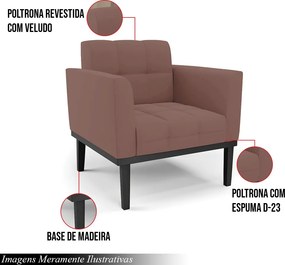 Poltrona Decorativa Karen Pés Fixo em Madeira Preto Veludo Rose G19 - Gran Belo