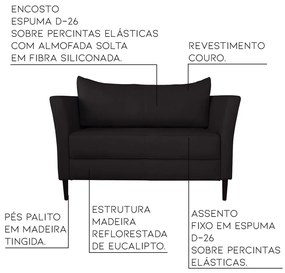 Conjunto Sofá 2 Lugares com Poltrona Pés Palito Lubbock Couro Marrom G58 - Gran Belo