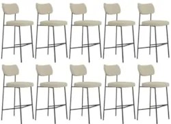 Banqueta Alta Bar Estofada Kit 10 Milli Linho Areia A14     - Mpozenat
