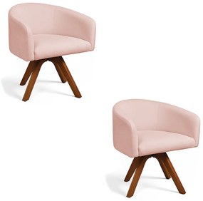 Poltrona Sala Base Giratória Madeira Kit 2 Arielle Bouclê Rosê D03 - D'Rossi