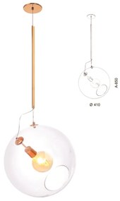 Pendente Globo Inclinado Ø41X85Cm Metal E Globo Ø41Cm 01Xe27 |Old Arti... (GRAFITE / COBRE BRILHO, CLEAR (TRANSPARENTE))