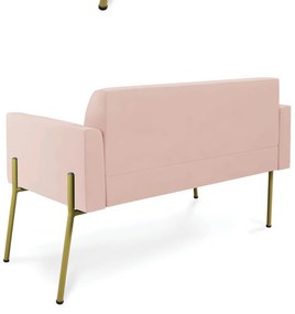 Sofá Namoradeira 2 Lugares Pé de Ferro Dourado Marisa Veludo Rosê