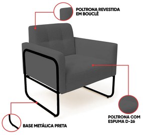 Poltrona Sala Industrial Alta Tubo Preto Elisa Bouclê D03 - D'Rossi - Grafite