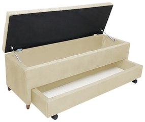 Calçadeira Baú com Sapateira Solteiro 90cm Paris Capitonê Suede Bege - Sheep Estofados - Bege