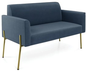 Sofá Namoradeira 2 Lugares Pé de Ferro Dourado Marisa Suede D03 - D'Rossi - Azul Marinho