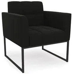 Sofá Namoradeira e 2 Poltronas Base Industrial Preto Ana Suede Preto -