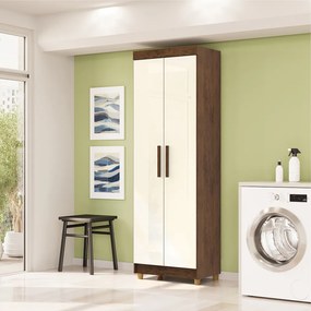 Armário Multiuso Léo 2 Portas 5 Prateleiras Nogueira/OffWhite G98 - Gran Belo